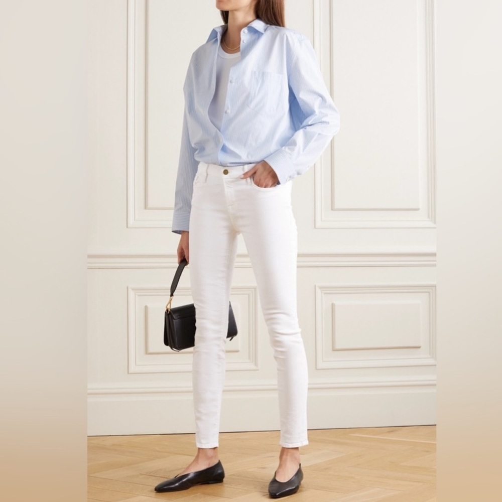 FRAME Le Skinny de Jeanne Mid-Rise Stretch Skinny Ankle Jeans Blanc White